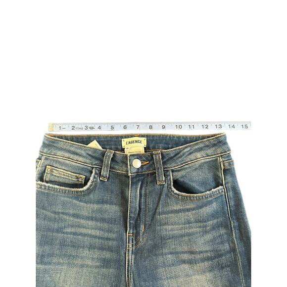 L'AGENCE El Matador Jeans Rustic Blue High Rise Distressed Cropped Denim Size 26 - Picture 10 of 12